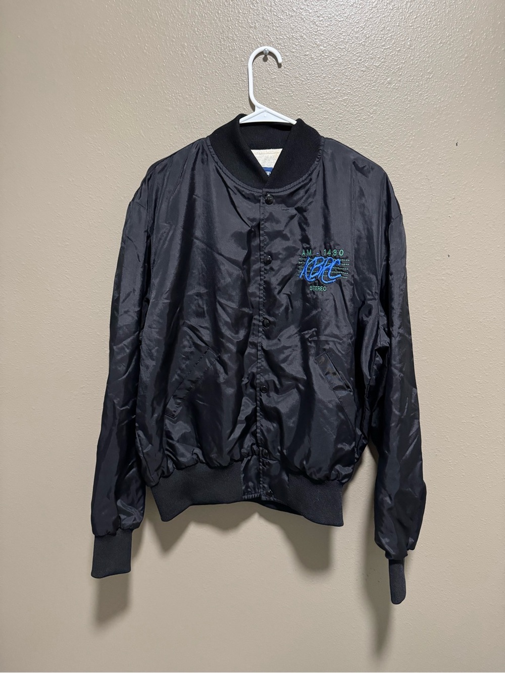 Holloway Black Satin Bomber Jacket with Teal Embroidered Logo